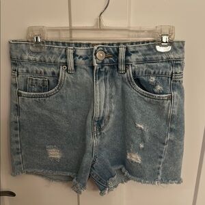 Chelsea Blue Distressed Jean Shorts with Frayed Hem
